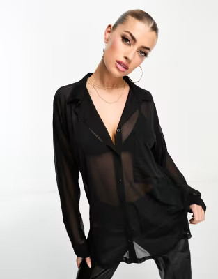 ASOS DESIGN oversized mesh shirt in black - BLACK | ASOS (Global)