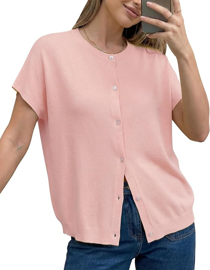 Arach&Cloz Women's Wool Blend Oversized Lightweight Cardigan Short Sleeve Summer Casual Sweaters ... | Amazon (US)
