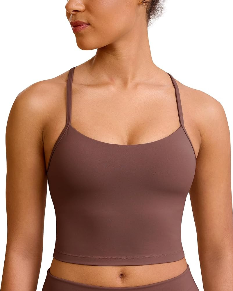 BAYDI Clouduxi Y Back Crop Tank Tops for Women - Thin Strap Padded Workout Yoga Longline Sports B... | Amazon (US)
