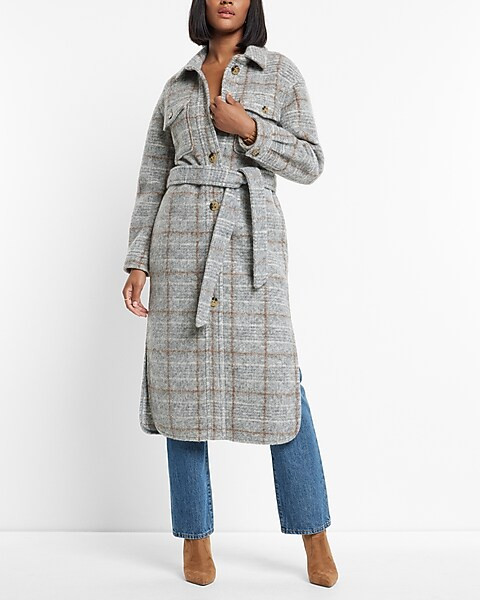 Wool-blend Plaid Longline Shacket | Express