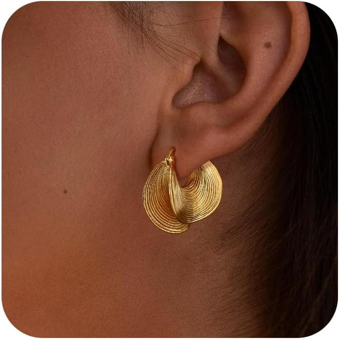 Gold Dangle Earrings for Women 14K Gold Plated Statement Retro Geometric Drop Stud Earring Dainty... | Amazon (US)