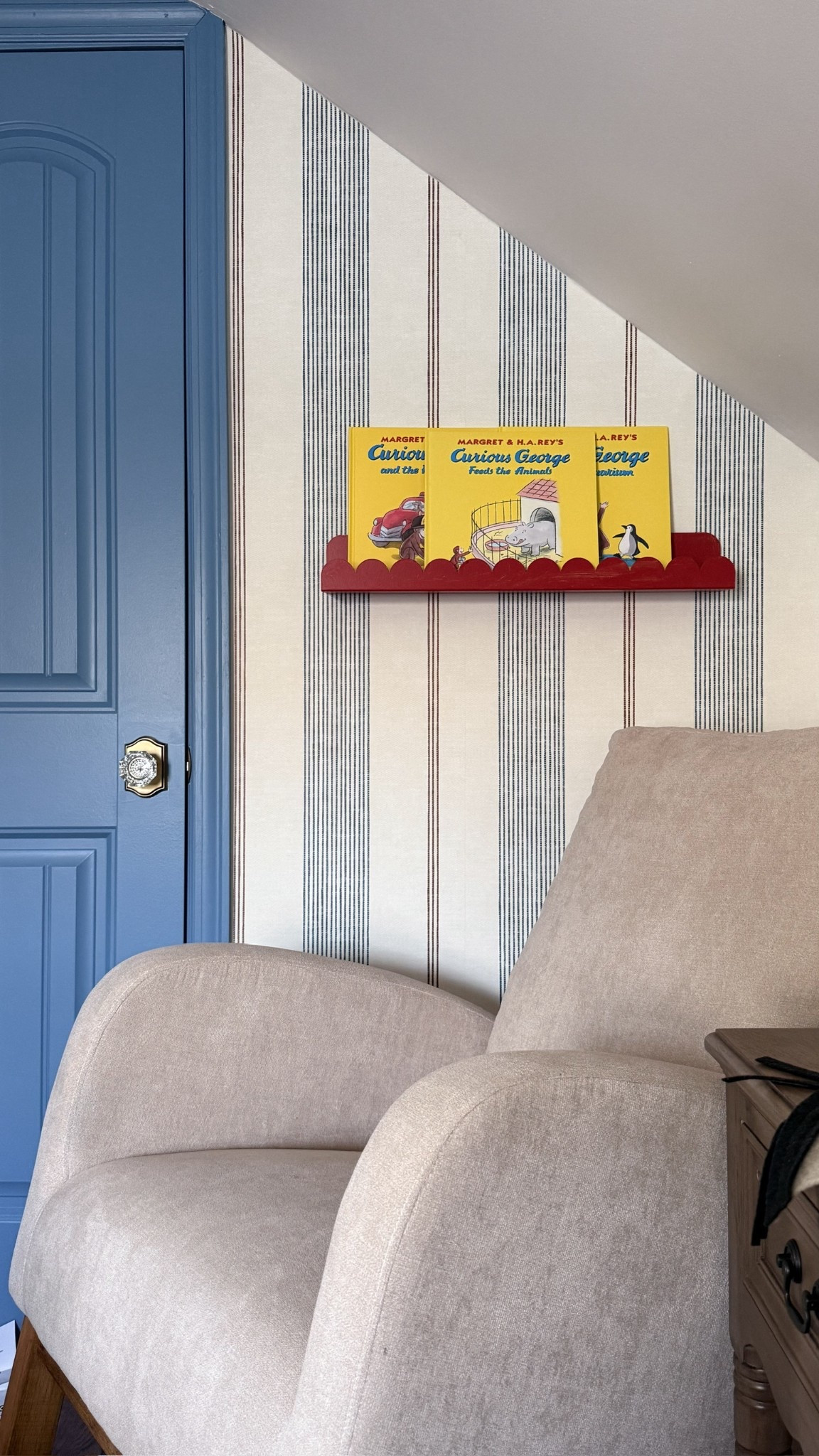 cozy reading corner details in the kids room  - painted the shelf firecracker red 

#LTKFamily #LTKHome #LTKKids