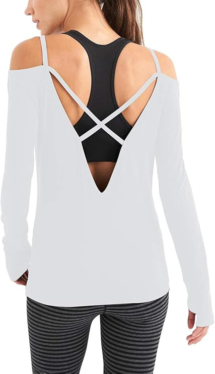 Bestisun Women's Long Sleeve Yoga Tops Workouts Clothes Activewear Backless Cute Gym Shirts | Amazon (US)