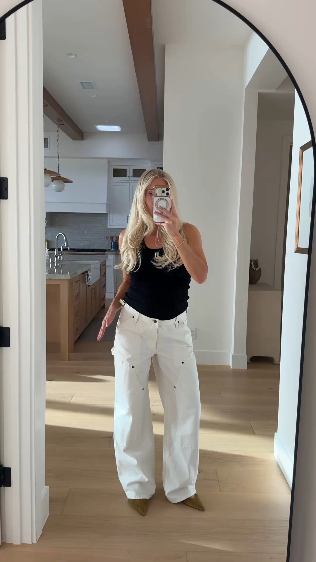 Wearing a medium in tank (black), 10 in pants (light birch) - sized up in both for pregnancy, shoes are tts (linked similar)! Code KATHLEEN20 for discount on HM site (earrings). #kathleenpost

Spring transition outfit, casual chic outfit, bump friendly, maternity look

#LTKBump #LTKSeasonal #LTKootd