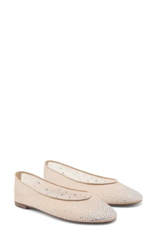 MANGO Rhinestone Mesh Ballet Flat in Beige at Nordstrom, Size 9Us | Nordstrom