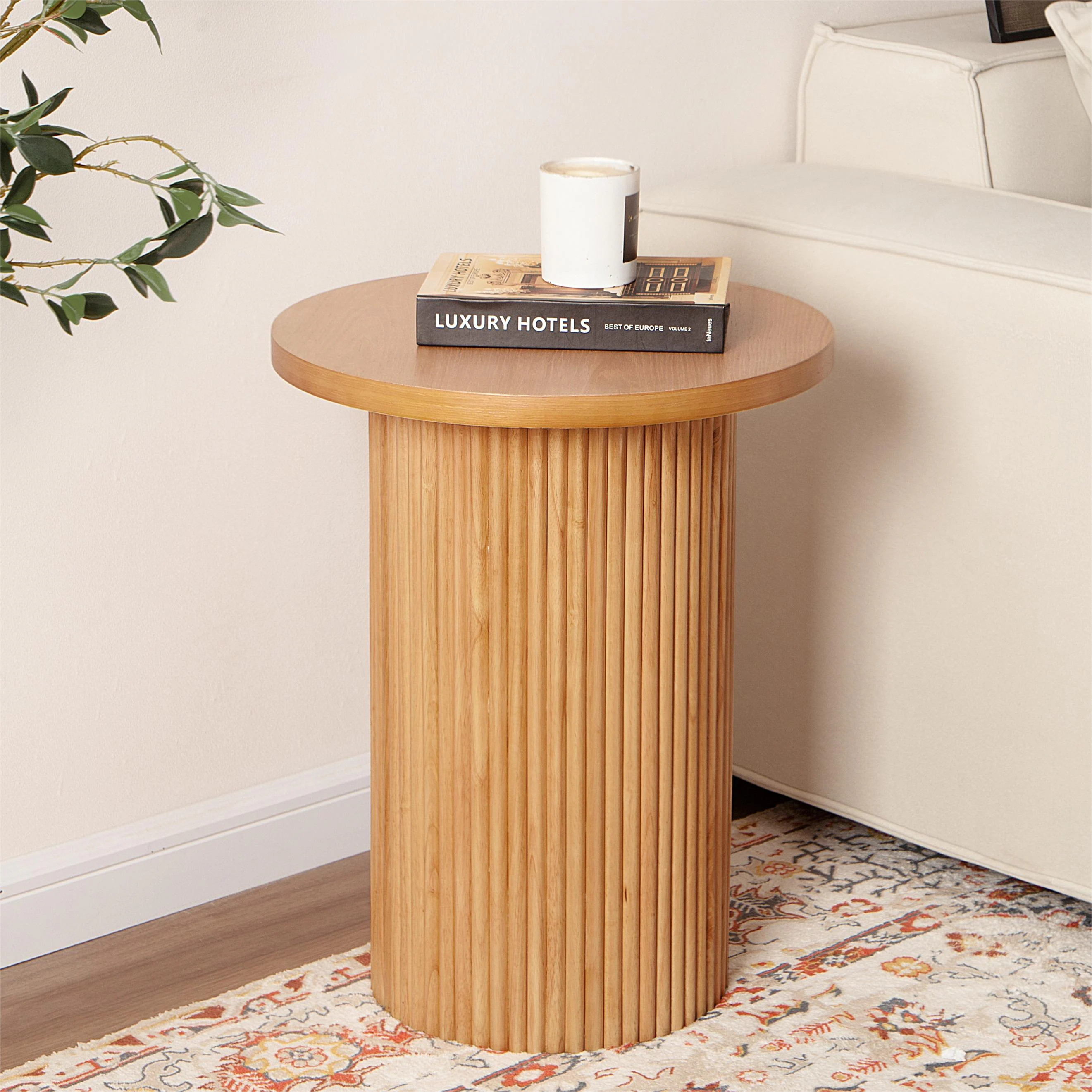 Round Wood End Table Fluted Pedestal Side Table | Bed Bath & Beyond