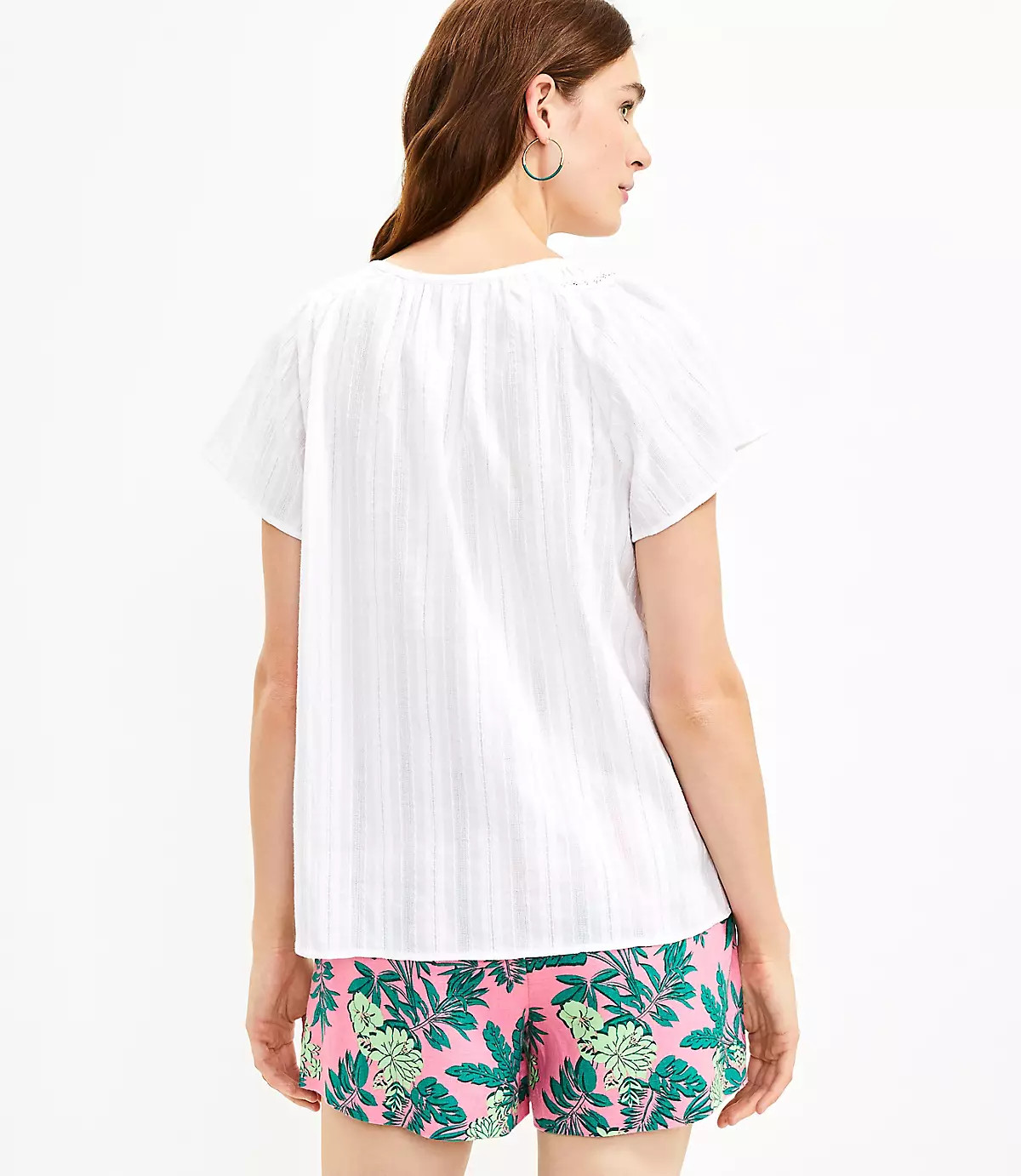 Lace Stripe Shirred Scoop Neck Top | LOFT | LOFT