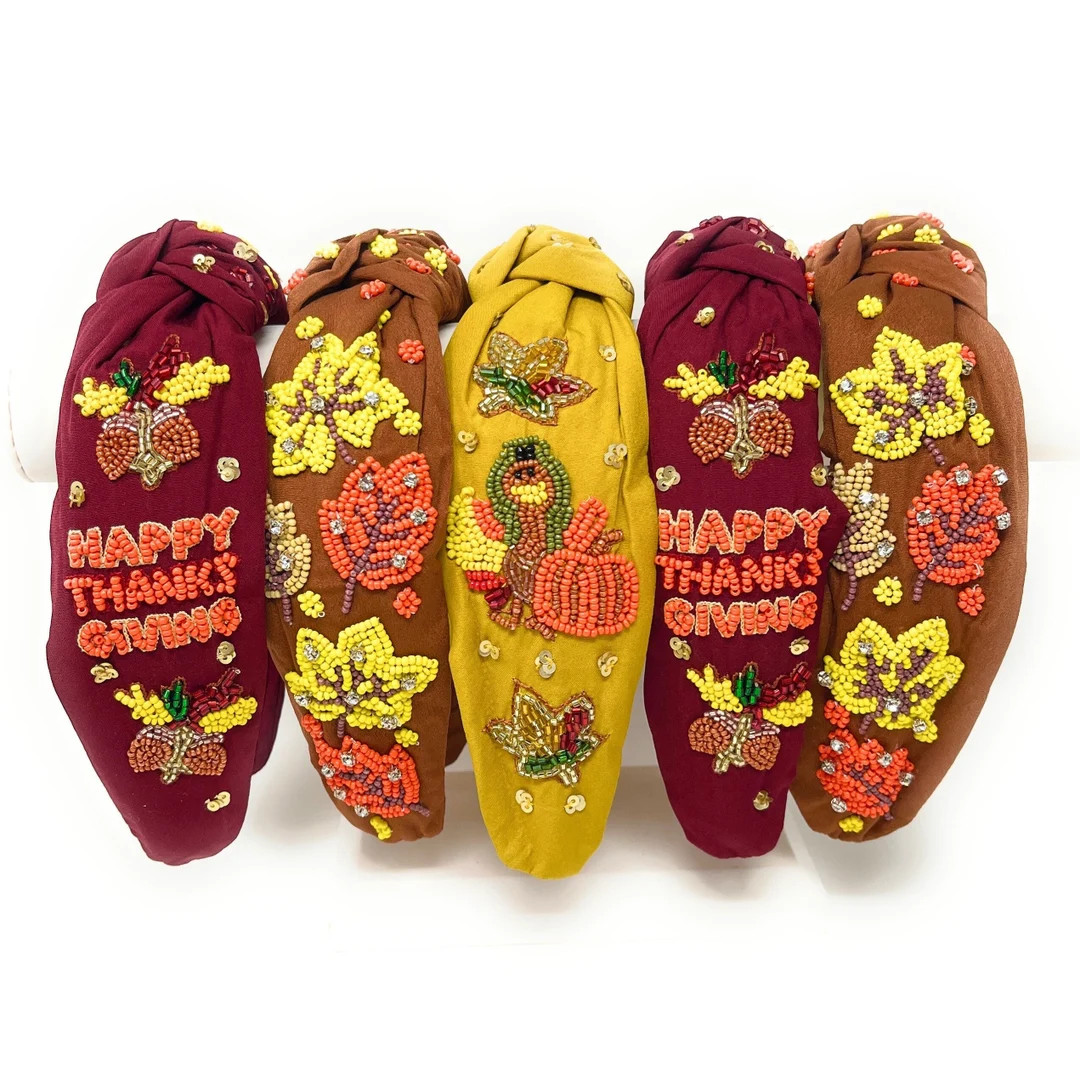 Hand Beaded Thanksgiving Headband, Thanksgiving Knot Headband, Custom Headband, Statement Headban... | Etsy (US)