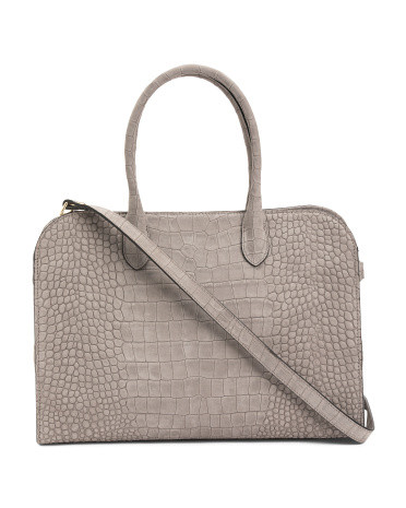 Made In Italy Leather Croc Embossed Solid Bag | TJ Maxx