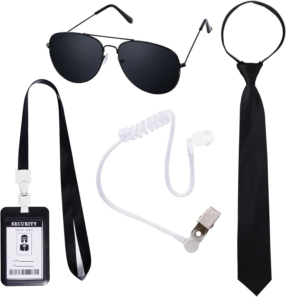 4 Piece Agent Costume Secret Security Service Costume Accessories Earpiece Sunglasses Zipper Ties... | Amazon (US)