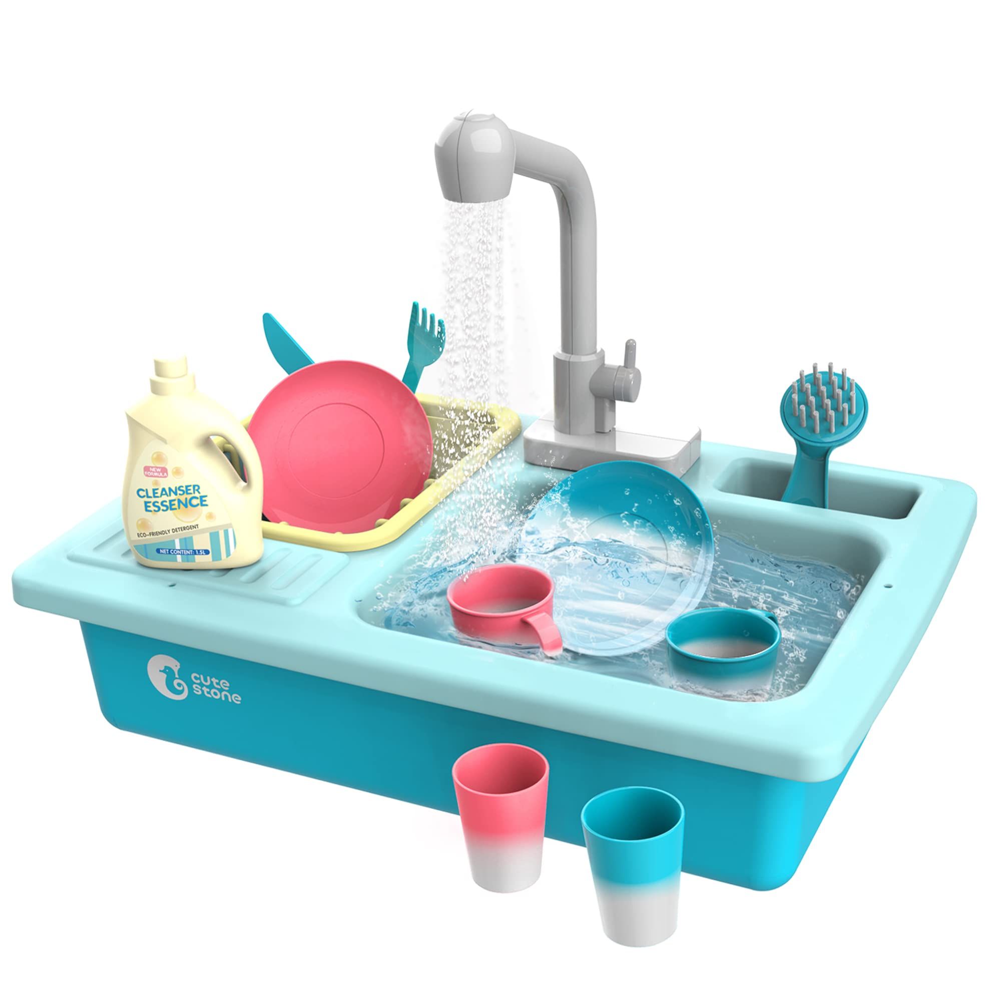 CUTE STONE Color Changing Kitchen Sink Toys, Children Electric Dishwasher Playing Toy with Runnin... | Amazon (US)