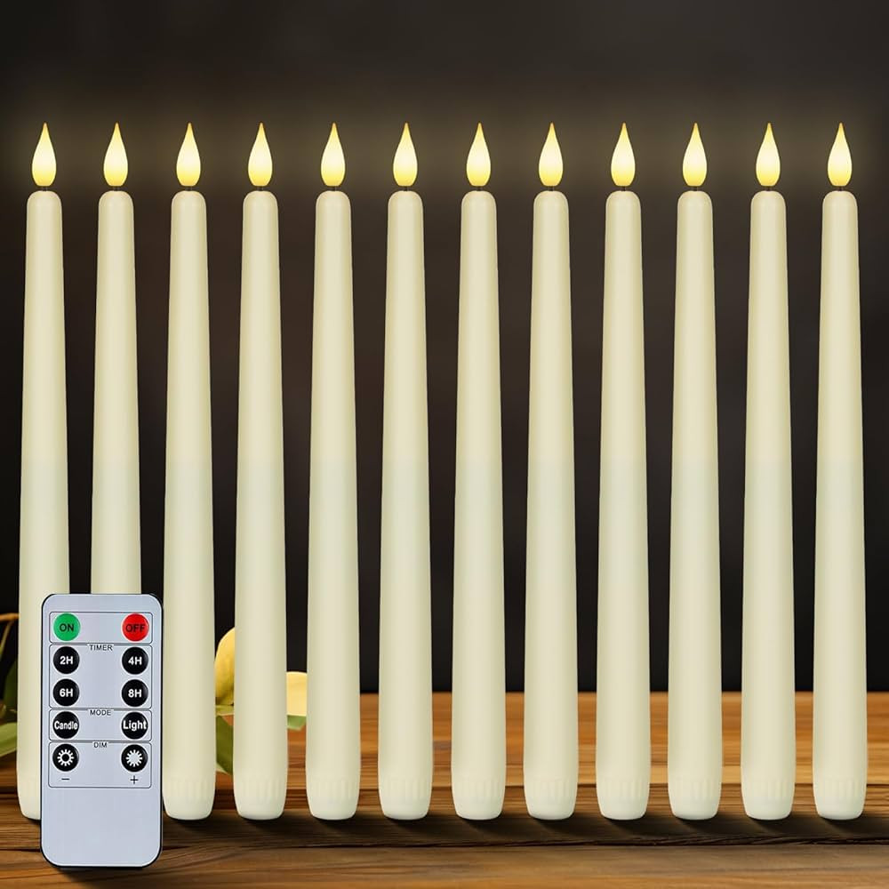 Homemory 12 Pcs Flameless Taper Candles with Remote Timer Dimmer, 11 inches Ivory Taper Candles B... | Amazon (US)