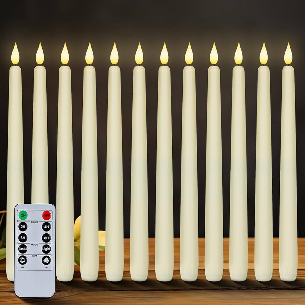 Homemory 12 Pcs Flameless Taper Candles with Remote Timer Dimmer, 11 inches Ivory Taper Candles B... | Amazon (US)