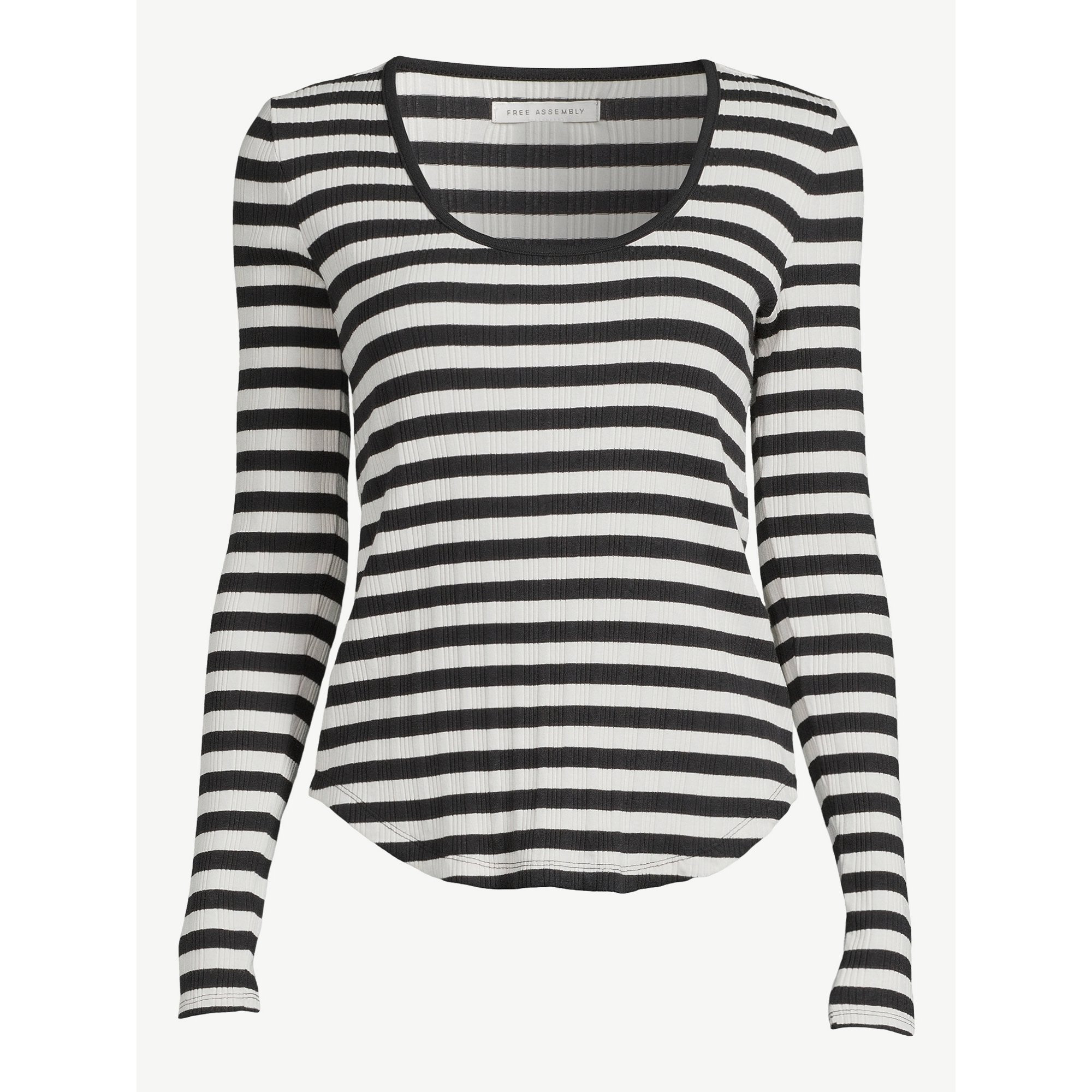 Free Assembly Women's U-Neck Novelty Rib Tee with Long Sleeves | Walmart (US)