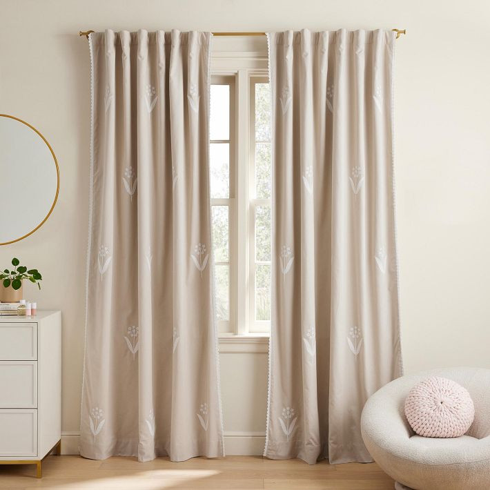 Embroidered Floral Blackout Curtain | Pottery Barn Teen