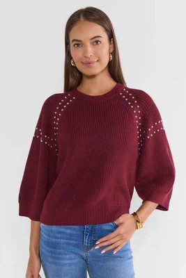 Burgundy Ribbed Studded Sweater | Avara
