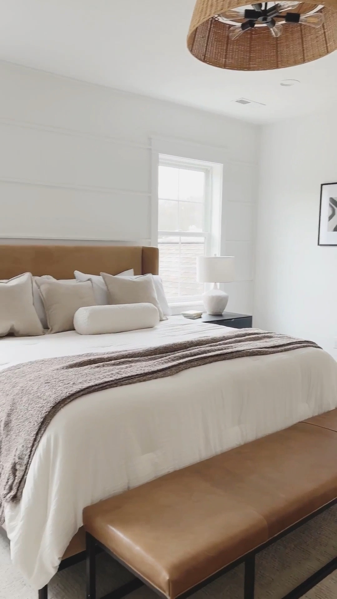 🤎 Neutral dream vibes 🤎 Sharing a peek at this primary suite—batten wall detail, a camel velvet bed, oversized mirror, and layered decor with the dresser and nightstand. Cozy, elevated, and so timeless. ✨ #BedroomInspo #NeutralHome #LTKhome #PrimarySuiteGoals #InteriorDesignDetails

#LTKHome #LTKStyleTip #LTKFindsUnder100