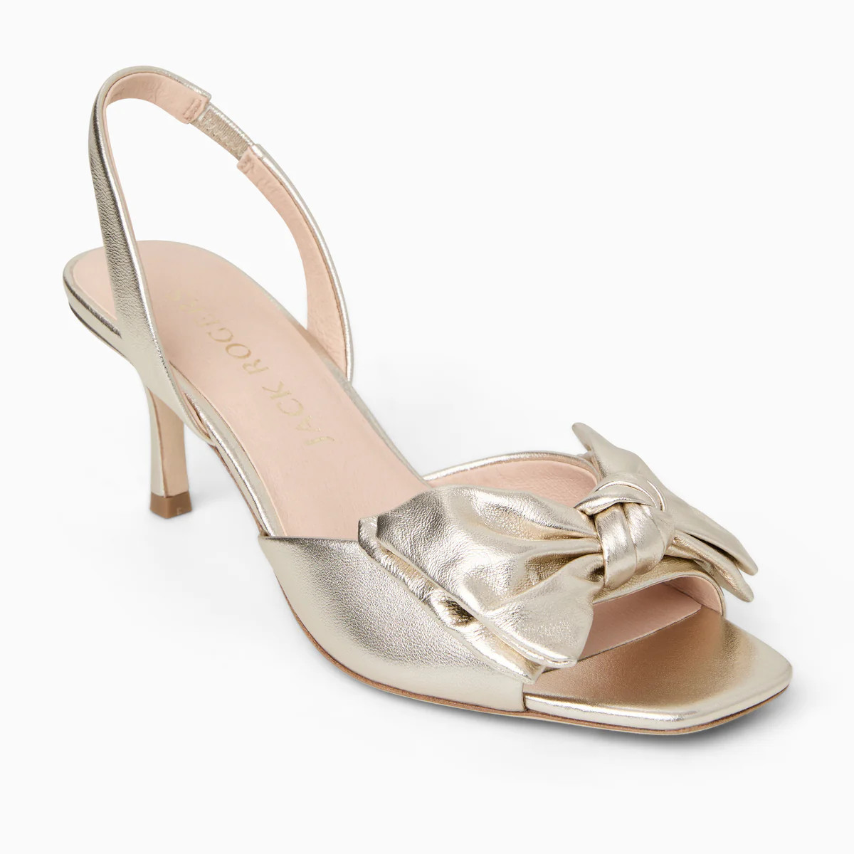 Jack Rogers Eloise Bow Slingback | Metallic Nappa Leather | Platinum | Jack Rogers