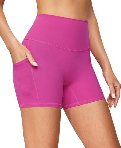 Biker Shorts Women with Pockets No Front Seam 4" Yoga Spandex Shorts Women Workout Running High Waisted Tummy Control | Amazon (US)