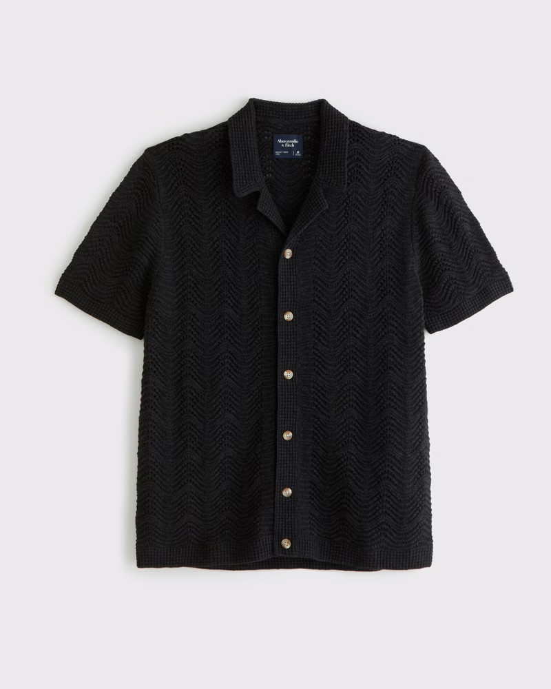 Wavy Crochet-Style Button-Through Sweater Polo | Abercrombie & Fitch (US)