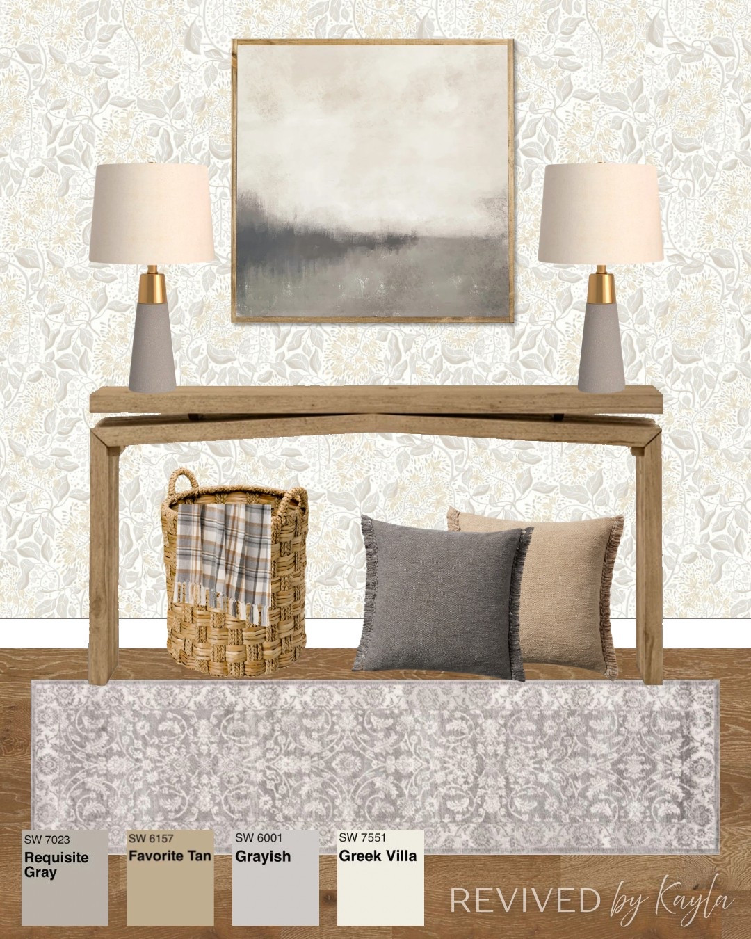 Modern grey and tan entryway mood board ✨ I love this neutral color palette, so cozy 

#homedecor #homedesign #homestyling #interiordesign #entryway #entrywaydecor #consoletable #wallpaper #grey #gray #homeinspo #homedecorinspo Entryway table decor, entryway design, console table, entryway decor ideas, modern decor, modern home #wayfair Wayfair 

#LTKHome #LTKFindsUnder100 #LTKFindsUnder50