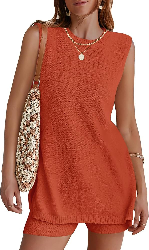NENONA Women's Summer Sleeveless Sweater Lounge Sets Casual Loose Fit Tunic Tops and Shorts 2 Pie... | Amazon (US)