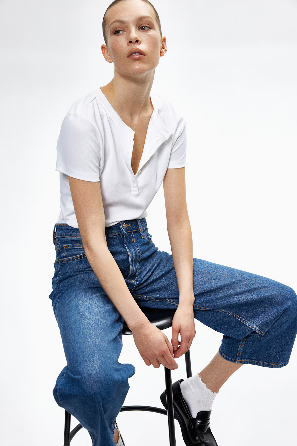 Wide High Cropped Jeans - Denim blue - Ladies | H&M US | H&M (US + CA)