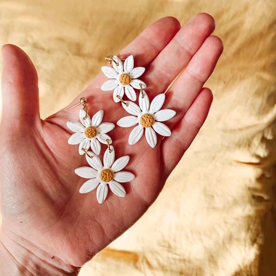 Statement Daisy Earrings Gifts for her Large Clay Floral | Etsy | Etsy (US)