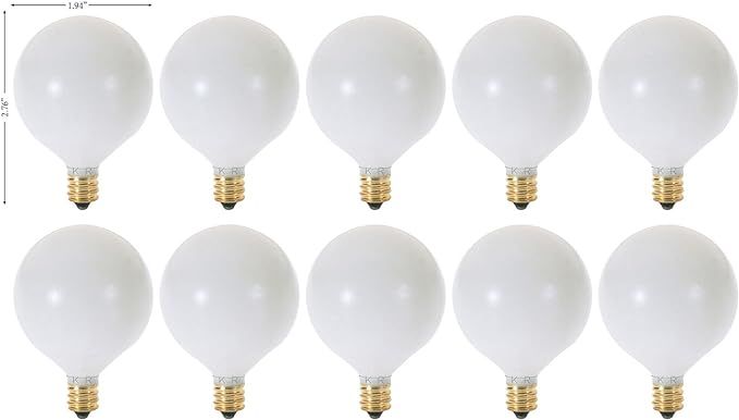 (Pack of 10) G16.5 White Finsh Decorative (E12) Candelabra Base Globe Shape Incandescent 120V G16... | Amazon (US)