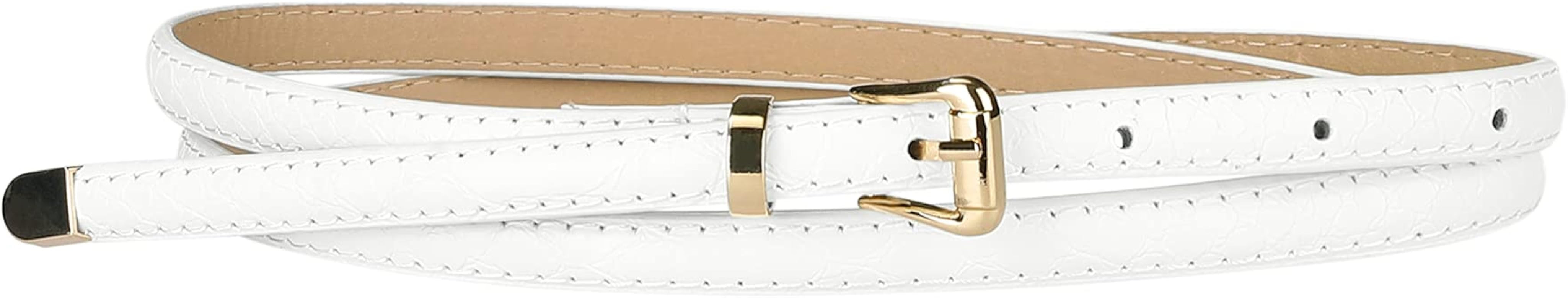 Allegra K Womens Skinny Embossed Leather Belts Alloy Pin Buckle Belt for Jeans Dresses Pants | Amazon (US)