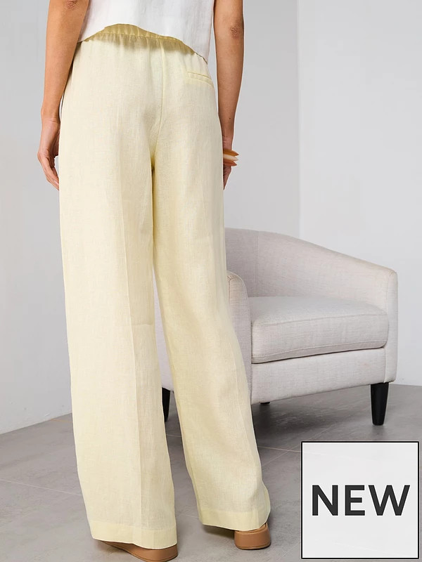 Mango Straight Linen Pants With Bow - Yellow | Very (UK)