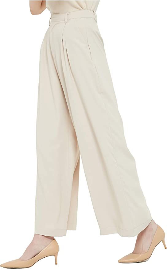 Tronjori Women High Waist Casual Wide Leg Long Palazzo Pants Trousers Regular Size | Amazon (US)
