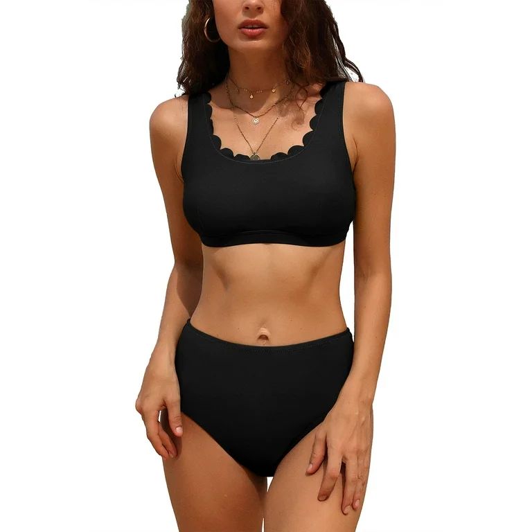 Charmo Women Scalloped Bikini Swimsuit High Waisted Two Piece Bathing Suit | Walmart (US)