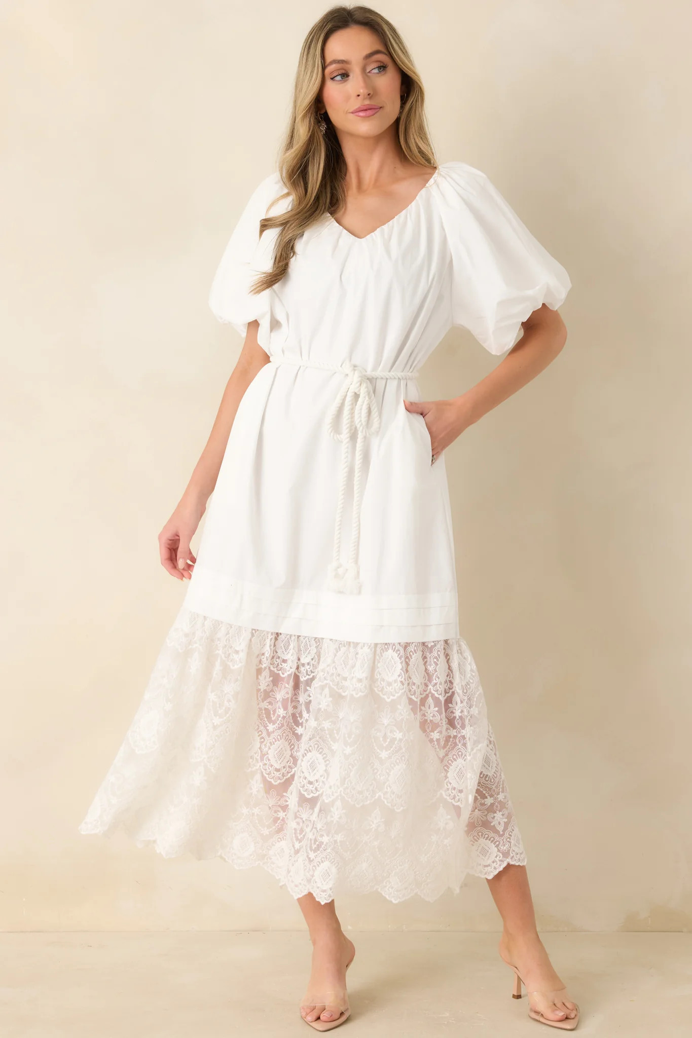 Je T'aime Toujours White Cotton & Gathered Lace Maxi Dress | Red Dress