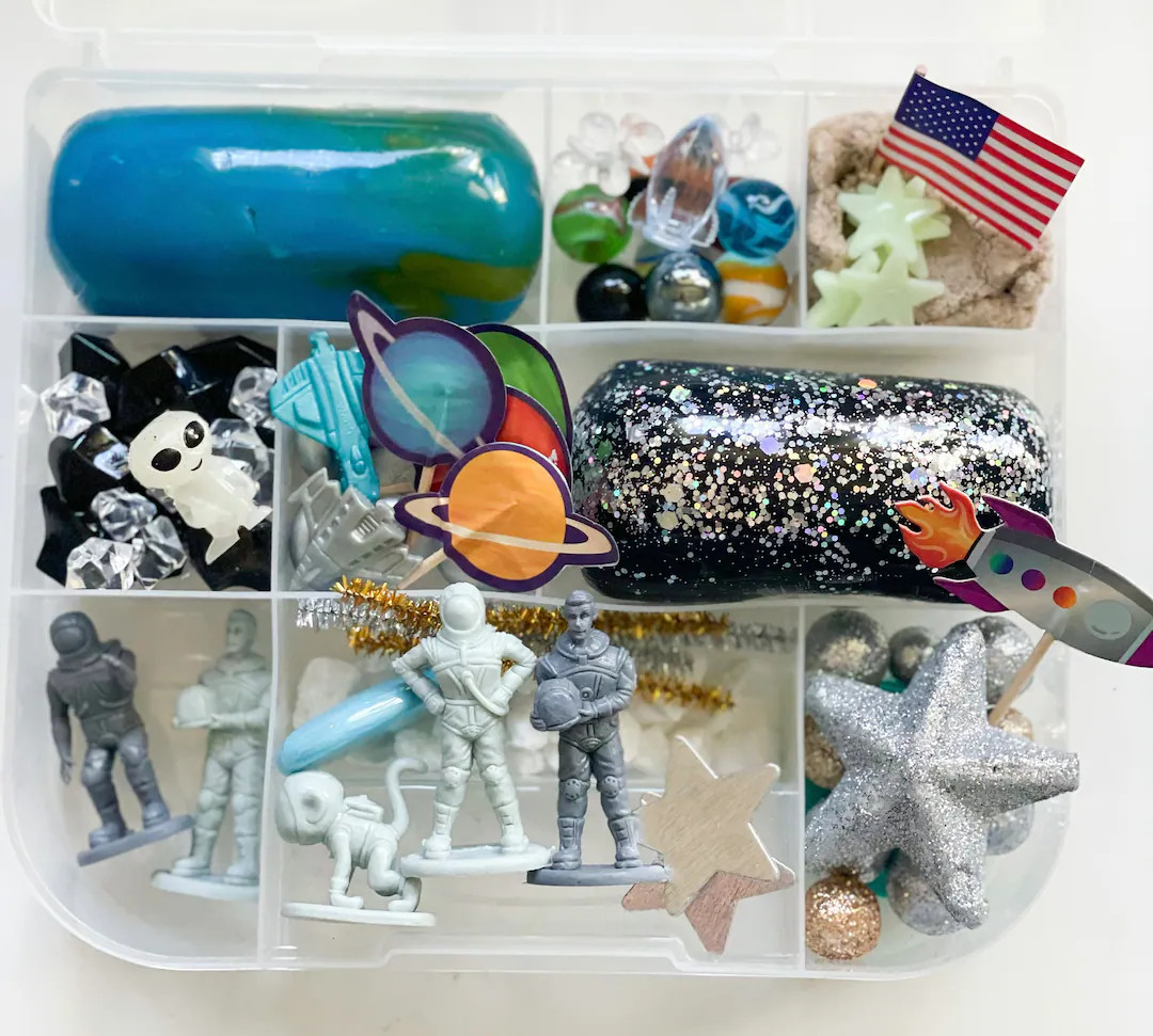 Play Dough Kit, Space Play Dough Kit, Astronaut Kit, Sensory Kit, Play Dough Sensory Busy Box, Ki... | Etsy (US)