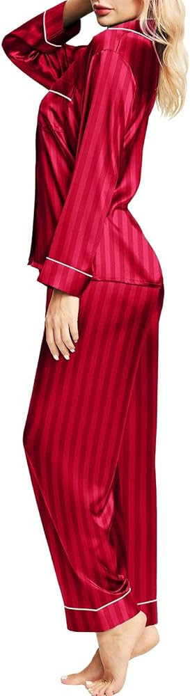Satin Silk Pajamas for Women Pajama Set With Long Sleeve Button-Down Satin Pajamas Sleepwear XS-3... | Amazon (US)