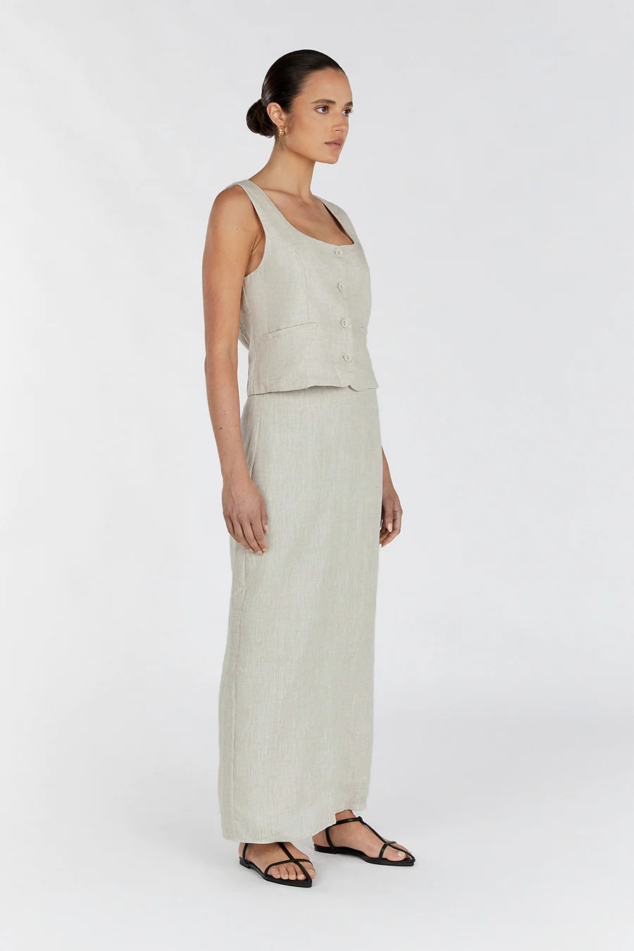 OSCAR NATURAL SCOOP NECK LINEN VEST | DISSH