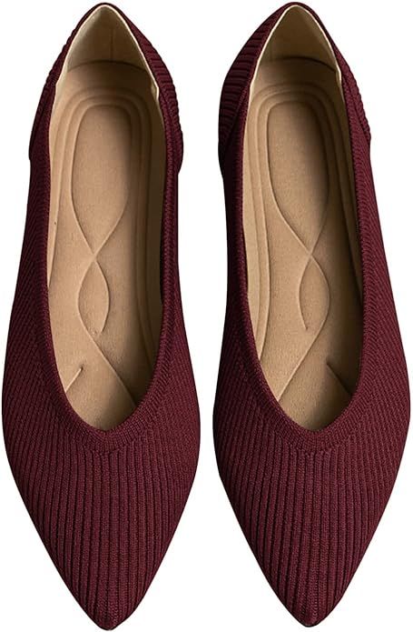 Women's Flats Shoes Pointed Toe Knit Ballet Comfortable Dressy Slip On Flat | Amazon (US)