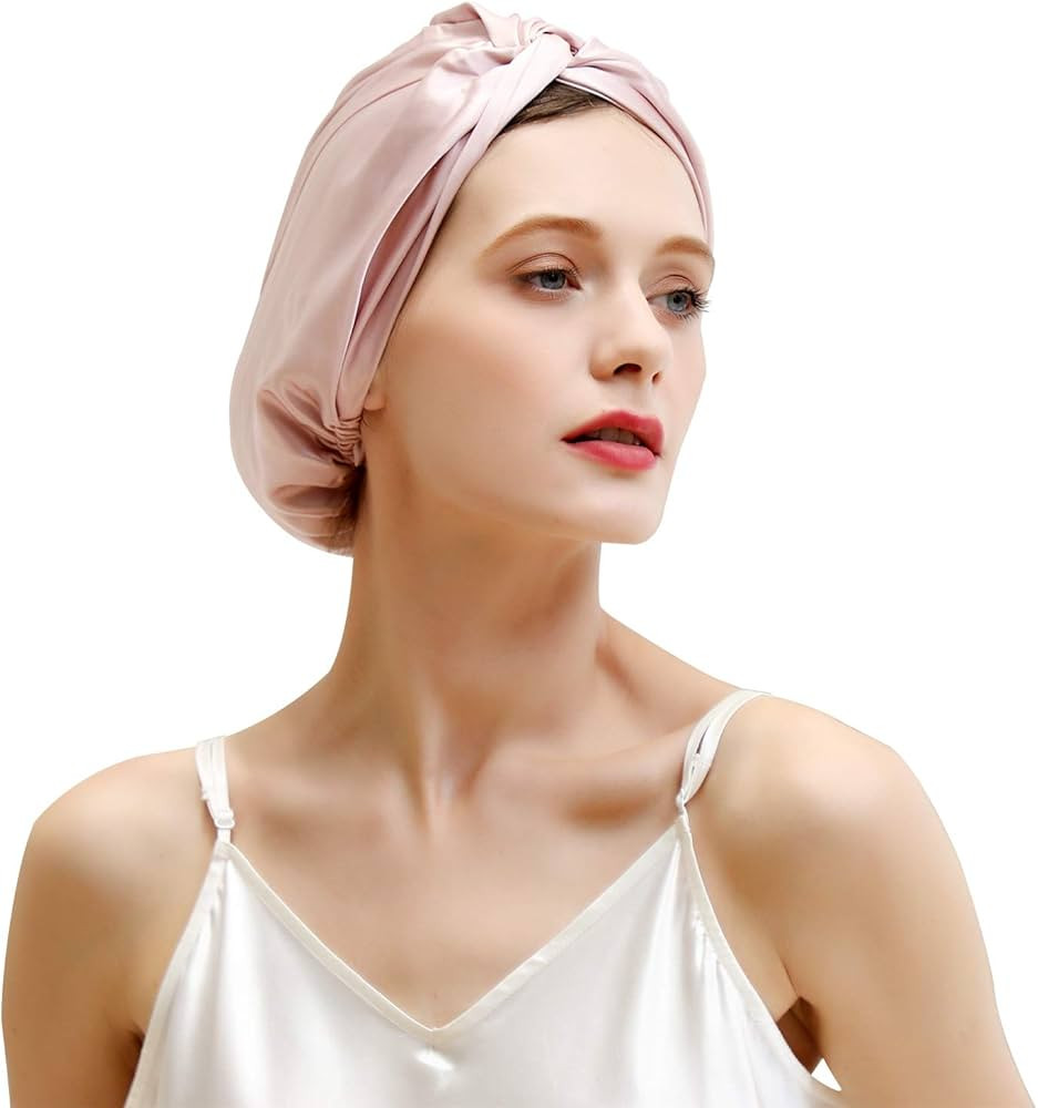 ZIMASILK 22 Momme 100% Mulberry Silk Sleep Cap for Women Hair Care,Natural Silk Night Bonnet with... | Amazon (US)