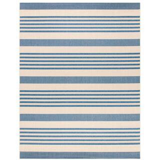 Beach House Beige/Blue 5 ft. x 8 ft. Striped Indoor/Outdoor Patio Area Rug | The Home Depot