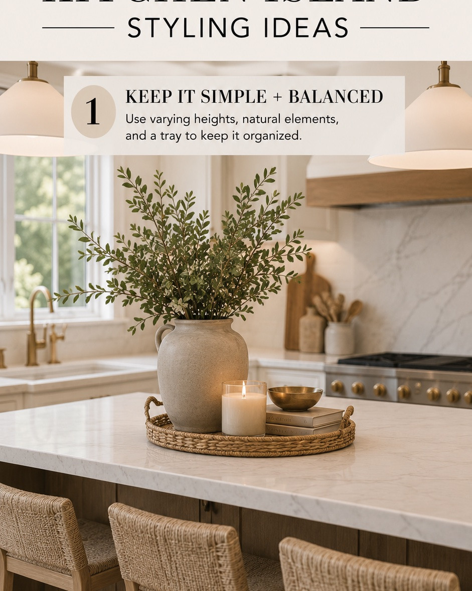 Kitchen island styling ideas. Home decor and accessories for your kitchen countertops. 

Including: decorative trays, bowls, vases, faux branches, and cookbooks

#LTKHome