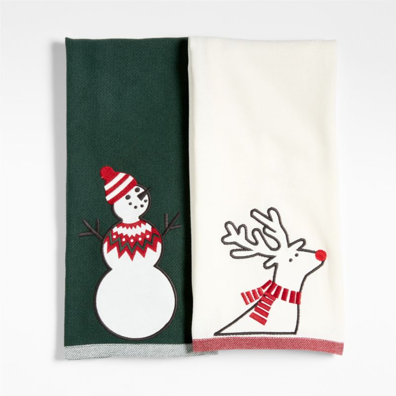 Joan Anderson Arctic Friends Green Organic Cotton Kitchen Towels, Set of 2 | Crate & Barrel | Crate & Barrel