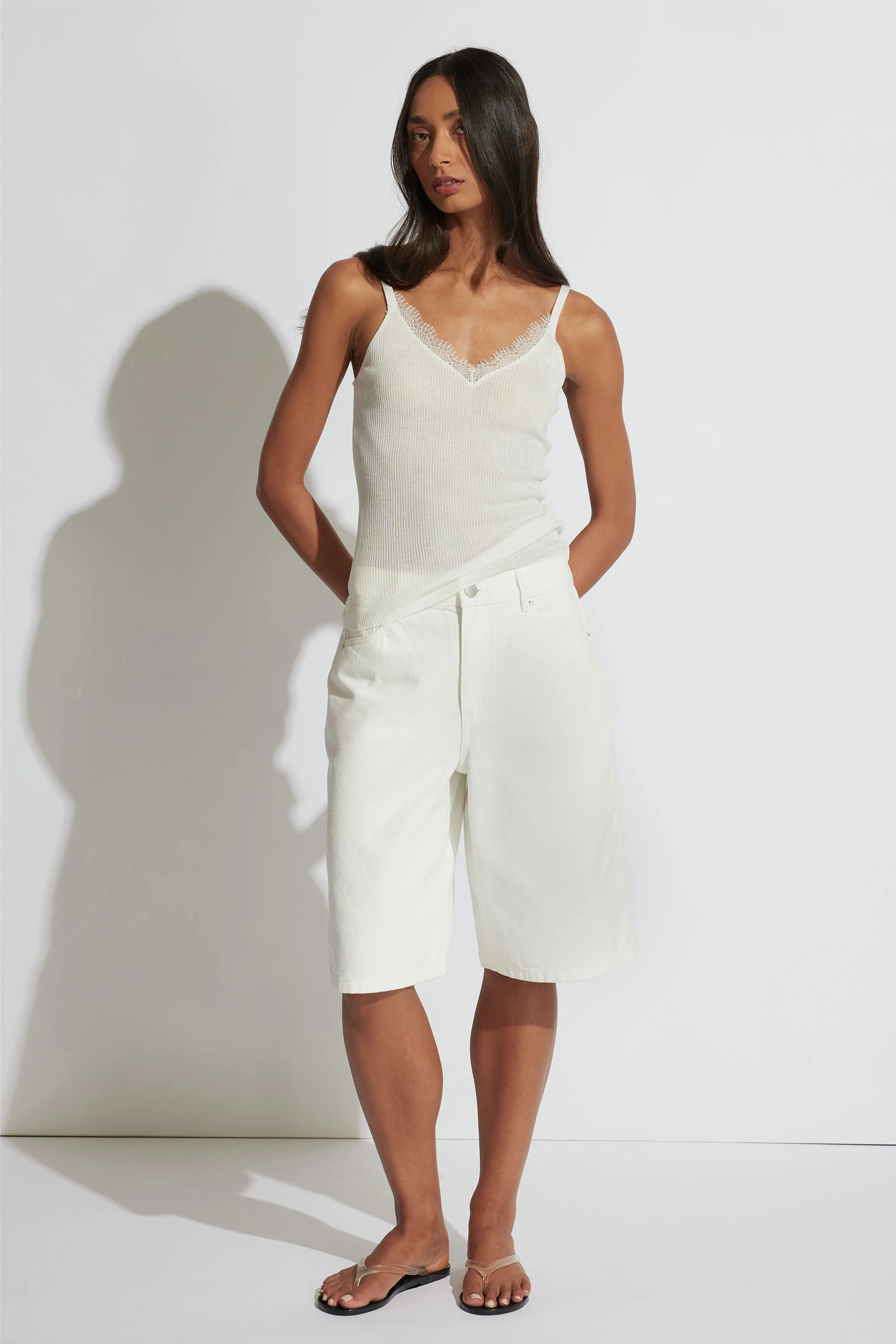 Simone Denim Bermuda Short - White | DECJUBA