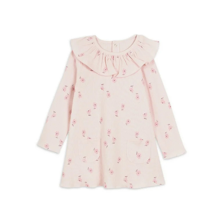 Modern Moments by Gerber Baby & Toddler Girl Ribbed Ruffle Collar Dress with Pockets (12M - 5T) -... | Walmart (US)