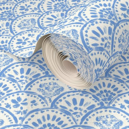 Chinese Chinz-blue Scalloped Wave (mini) Wallpaper byhelenpdesigns391.2USD2030-01-01$391.20$489.0... | Spoonflower