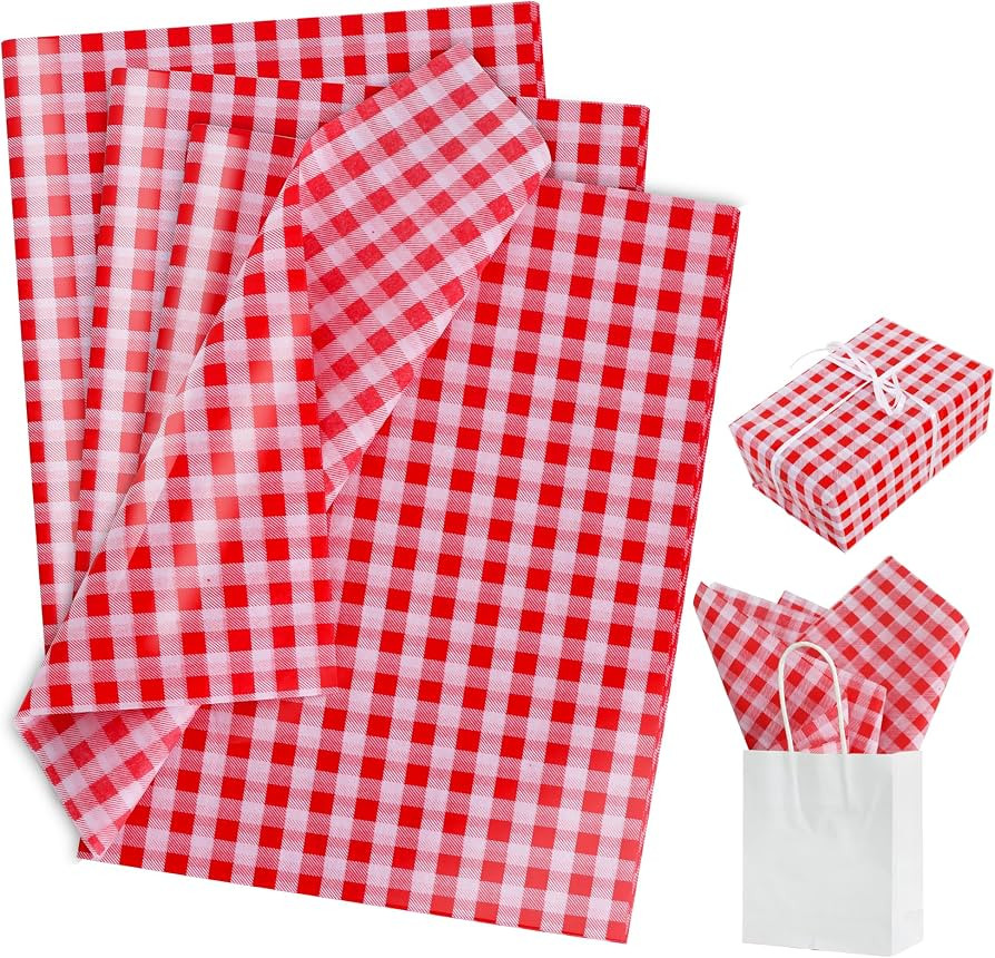 BEISHIDA Gingham Tissue Paper Bulk, Red and White Checkered Wrapping Tissue Paper for Gift Bags, ... | Amazon (US)