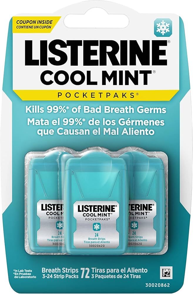 Listerine Cool Mint Pocketpaks Breath Strips Kills Bad Breath Germs, 24-Strip Pack, 3 Pack | Amazon (US)