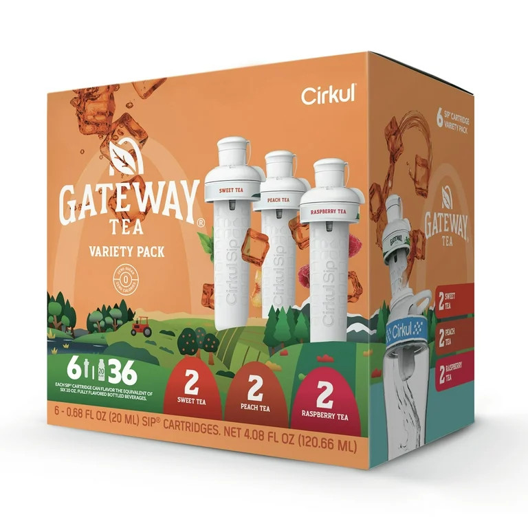 Cirkul Gateway Variety 6-Pack Drink Mix Cartridges (2 Sweet Tea, 2 Raspberry Tea, & 2 Peach Tea) | Walmart (US)
