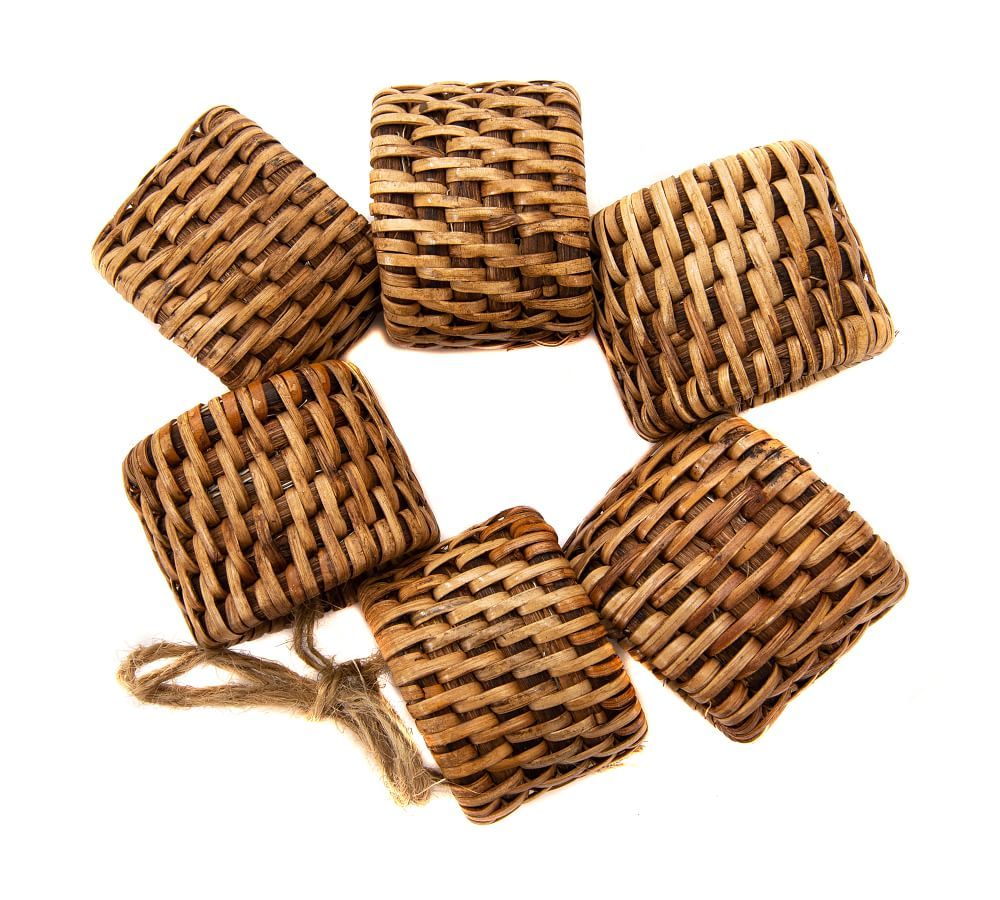 Handwoven Tava Rattan Napkin Rings, Set of 6, Honey | Pottery Barn (US)