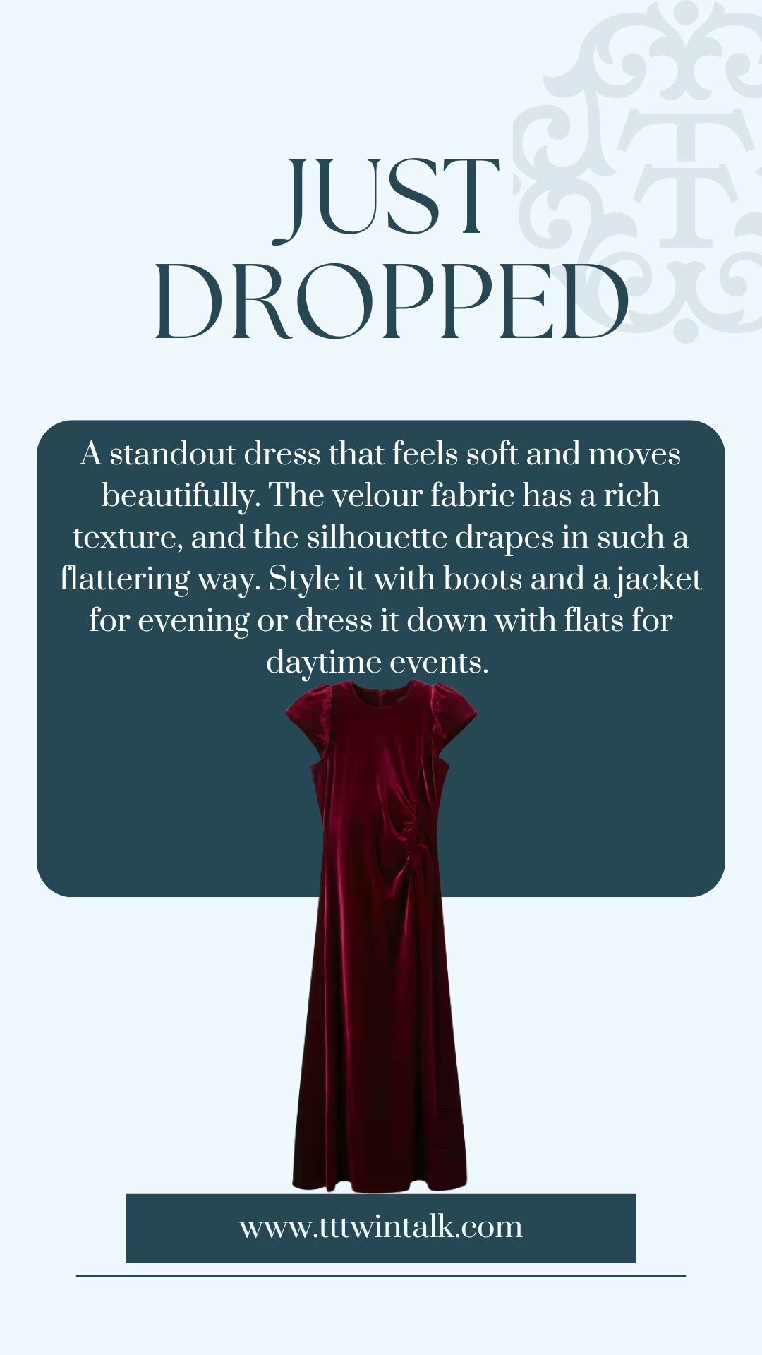 A standout dress that feels soft and moves beautifully. The velour fabric has a rich texture, and the silhouette drapes in such a flattering way. Style it with boots and a jacket for evening or dress it down with flats for daytime events. 

#LTKMidsize #LTKSeasonal #LTKOver40